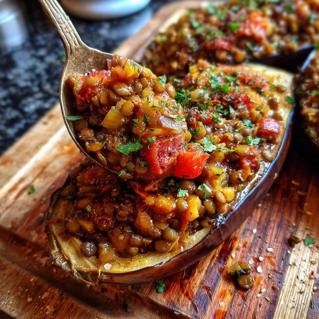 Healthy Lentil Stuffed Eggplant