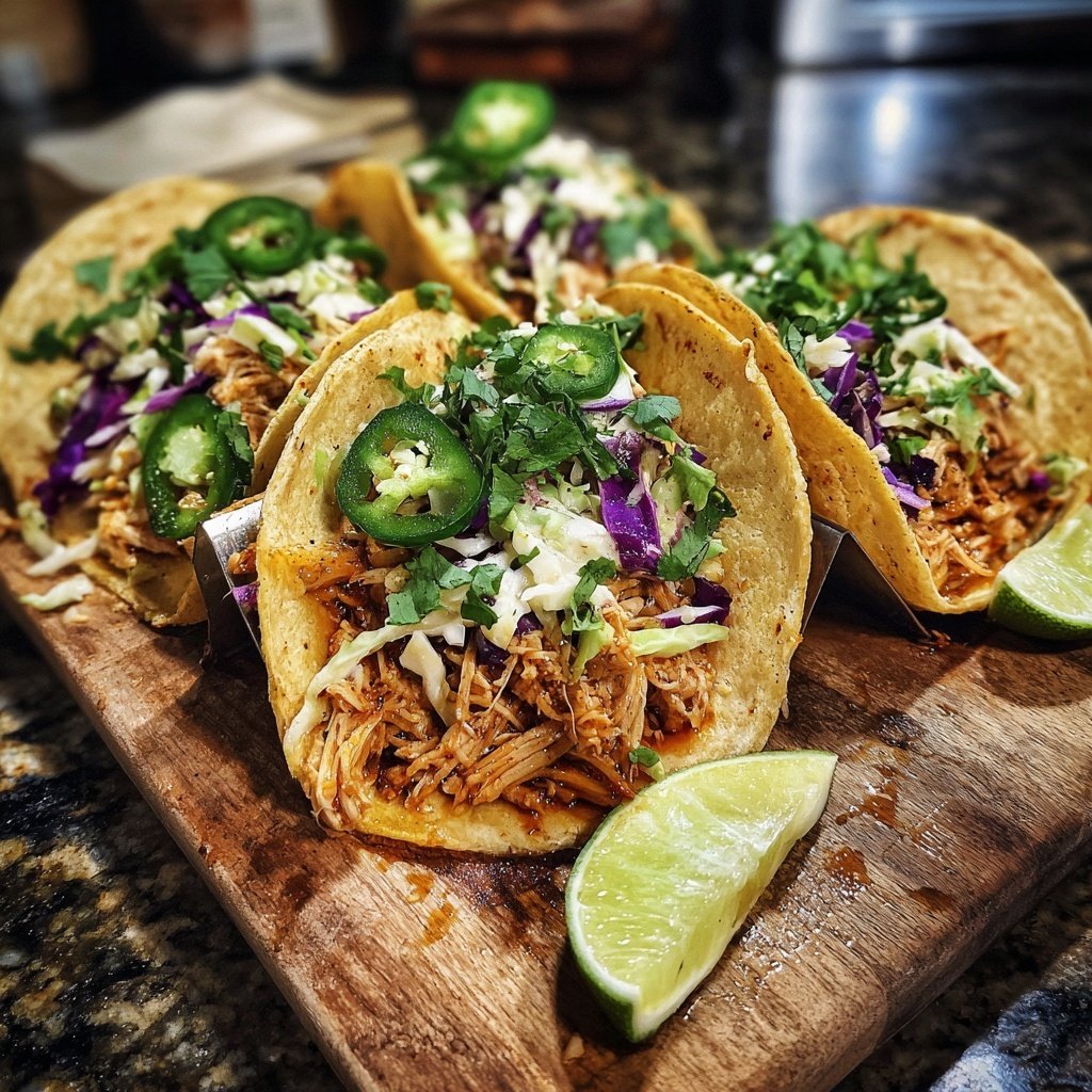 Shredded Chicken Tacos With Lime Slaw