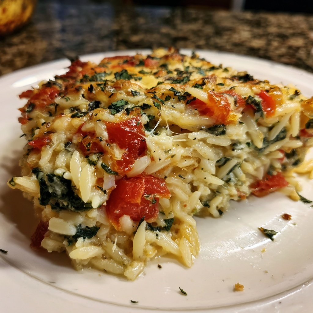 Spinach Tomato Orzo Bake