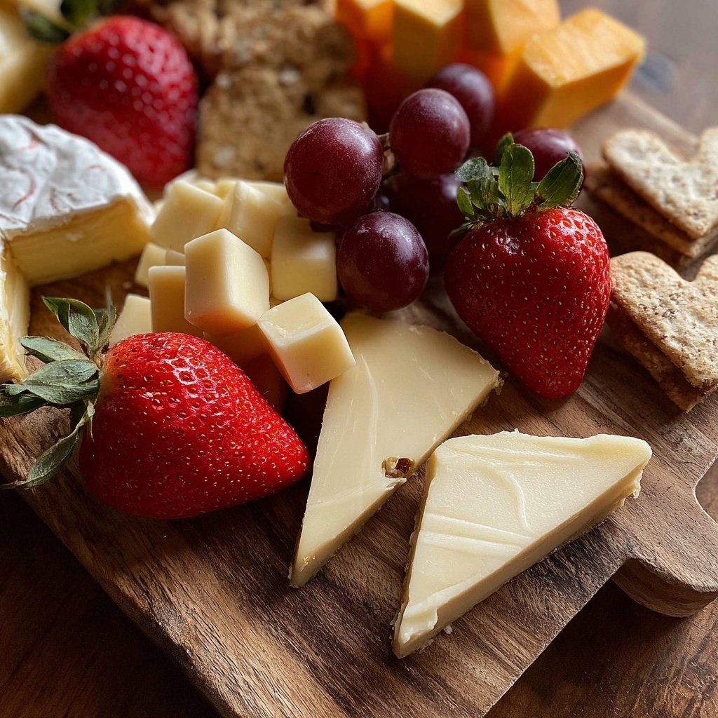 Valentines Charcuterie Board with Cheese and Fruit